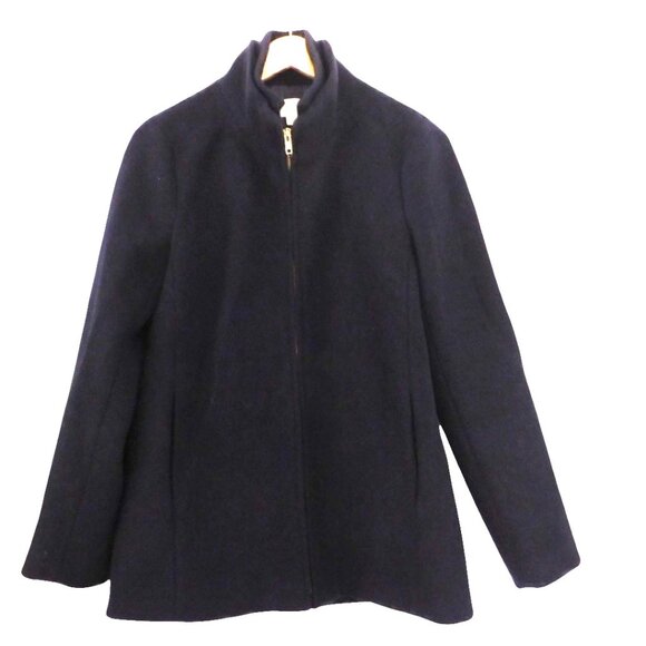 J Crew Womens Stadium Cocoon Wool Blend Coat Sz 10 Navy Blue Preppy - Picture 1 of 7